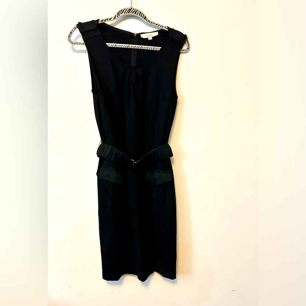 Loft Black Sleeveless Dress with belt